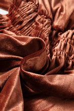 Load image into Gallery viewer, Chestnut Velvet Short Sleeve Shirred Waist Tiered Maxi Dress