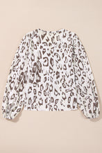 Load image into Gallery viewer, Khaki Leopard Print Split Neck Balloon Sleeve Blouse