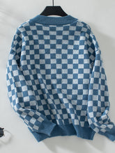 Load image into Gallery viewer, Checkered V-Neck Dropped Shoulder Sweater