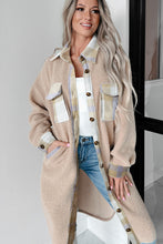 Load image into Gallery viewer, Smoke Gray Plaid Patchwork Collared Button-up Sherpa Long Coat