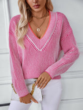 Load image into Gallery viewer, Striped V-Neck Long Sleeve Sweater