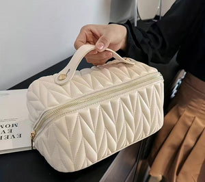 Solid Quilted Travel Makeup Bag