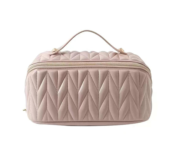 Solid Quilted Travel Makeup Bag