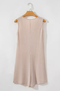 Parchment Corded Knit Side Pockets Buttoned Sleeveless Romper