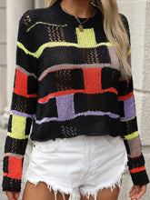 Load image into Gallery viewer, Openwork Color Block Round Neck Sweater