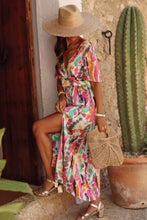 Load image into Gallery viewer, Pink Boho Tie-dye Print V Neck Maxi Dress