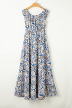 Load image into Gallery viewer, Blue Boho Paisley Print Off Shoulder Maxi Dress