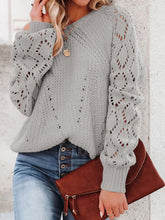 Load image into Gallery viewer, Openwork Round Neck Lantern Sleeve Sweater