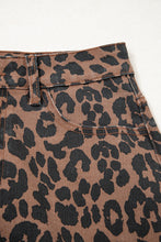 Load image into Gallery viewer, Brown Leopard Denim Frayed Split Denim Midi Skirt