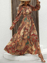 Load image into Gallery viewer, Smocked Printed V-Neck Flounce Sleeve Dress