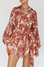 Load image into Gallery viewer, Leaves Print Puff Sleeved Romper