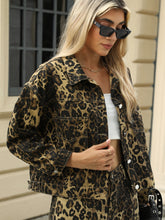 Load image into Gallery viewer, Pocketed Leopard Long Sleeve Denim Jacket