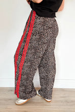 Load image into Gallery viewer, Brown Wild Leopard Print Contrast Lace Striped Detail Drawstring Pants