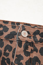 Load image into Gallery viewer, Brown Leopard Denim Frayed Split Denim Midi Skirt