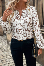 Load image into Gallery viewer, Khaki Leopard Print Split Neck Balloon Sleeve Blouse