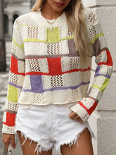 Load image into Gallery viewer, Openwork Color Block Round Neck Sweater