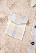 Load image into Gallery viewer, Smoke Gray Plaid Patchwork Collared Button-up Sherpa Long Coat