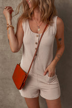 Load image into Gallery viewer, Parchment Corded Knit Side Pockets Buttoned Sleeveless Romper