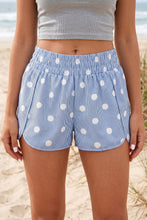 Load image into Gallery viewer, Sky Blue Polka Dot Print Shirred High Waist Casual Shorts