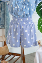 Load image into Gallery viewer, Sky Blue Polka Dot Print Shirred High Waist Casual Shorts