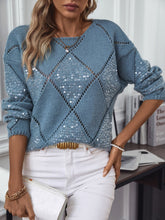 Load image into Gallery viewer, Openwork Round Neck Long Sleeve Knit Top