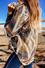 Load image into Gallery viewer, Brown Western Aztec Collared Button-up Sweatshirt