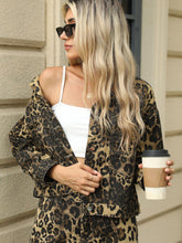 Load image into Gallery viewer, Pocketed Leopard Long Sleeve Denim Jacket