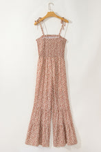 Load image into Gallery viewer, Khaki Thin Straps Smocked Bodice Wide Leg Floral Jumpsuit