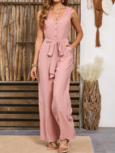 Load image into Gallery viewer, V-Neck Tie Waist Jumpsuit