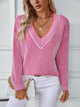 Load image into Gallery viewer, Striped V-Neck Long Sleeve Sweater