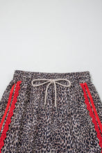 Load image into Gallery viewer, Brown Wild Leopard Print Contrast Lace Striped Detail Drawstring Pants