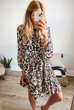 Load image into Gallery viewer, Black Leopard Print Buttoned Front 3/4 Sleeve Tiered Ruffled Hem Dress