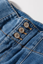 Load image into Gallery viewer, Sail Blue High Waist Button Fly Seamed Raw Hem Flare Jeans