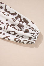 Load image into Gallery viewer, Khaki Leopard Print Split Neck Balloon Sleeve Blouse