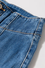 Load image into Gallery viewer, Sail Blue High Waist Button Fly Seamed Raw Hem Flare Jeans