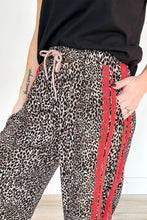 Load image into Gallery viewer, Brown Wild Leopard Print Contrast Lace Striped Detail Drawstring Pants