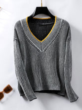 Load image into Gallery viewer, Striped V-Neck Long Sleeve Sweater