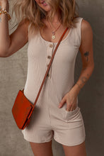 Load image into Gallery viewer, Parchment Corded Knit Side Pockets Buttoned Sleeveless Romper
