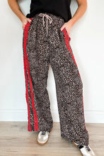 Load image into Gallery viewer, Brown Wild Leopard Print Contrast Lace Striped Detail Drawstring Pants