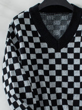 Load image into Gallery viewer, Checkered V-Neck Dropped Shoulder Sweater