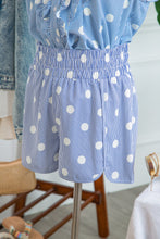Load image into Gallery viewer, Sky Blue Polka Dot Print Shirred High Waist Casual Shorts