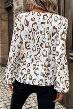 Load image into Gallery viewer, Khaki Leopard Print Split Neck Balloon Sleeve Blouse