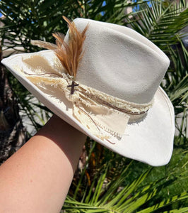 Cowboy Up Cream Feathered Hat
