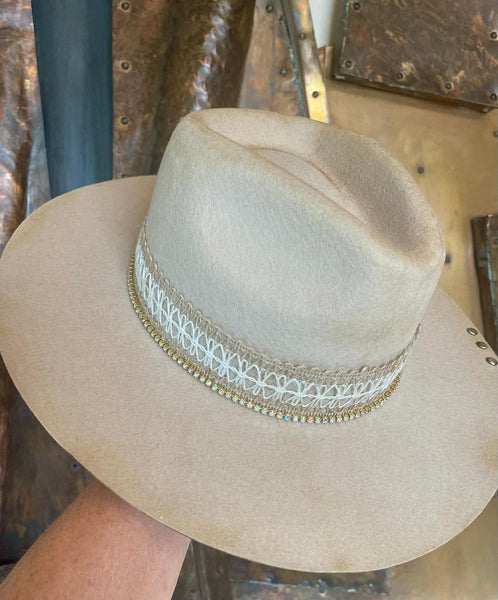 Cream and Rhinestone Panama Custom Hat