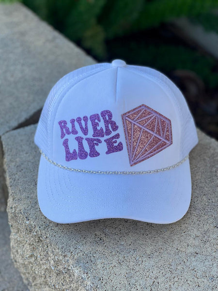 River Life And Diamond White Trucker Hat
