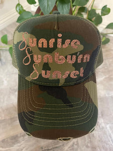 Sunrise Sunburn & Sunset Graphic Camo Trucker Hat