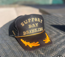 Load image into Gallery viewer, Support Day Drinking Captains Black Trucker Hat