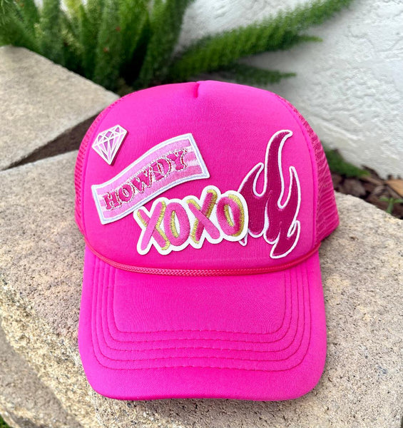XOXO, Howdy & Flames Hot Pink Patch Trucker Hat