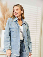 Load image into Gallery viewer, Collared Neck Raw Hem Dropped Shoulder Denim Jacket