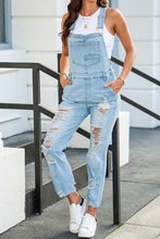 Load image into Gallery viewer, Distressed Denim Overalls with Pockets